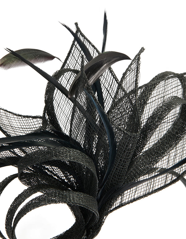 Black Sinamay Fabric Feather Mesh Fascinator