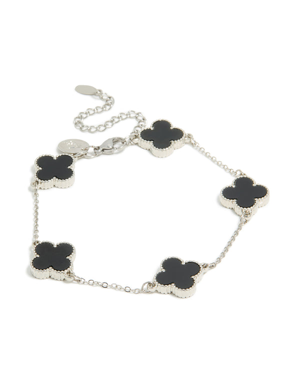 Mens Waterproof Stainless Steel Black Clovers Chain Bracelet