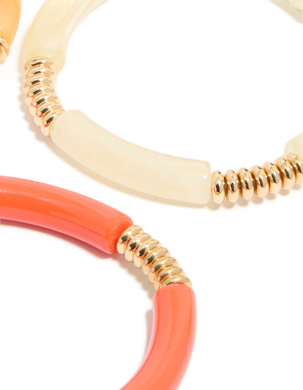 Brown & Pink Acrylic Stretch Bracelets 4-Pack