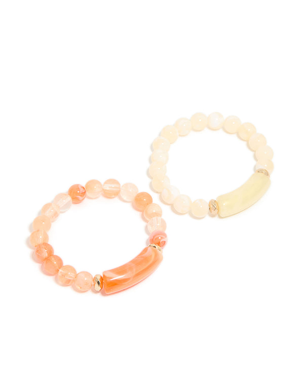 Pink & Cream Beaded Stretch Bracelets 2-Pack