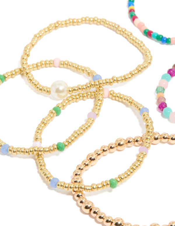 Multicoloured Beaded Stretch Bracelets 9-Pack