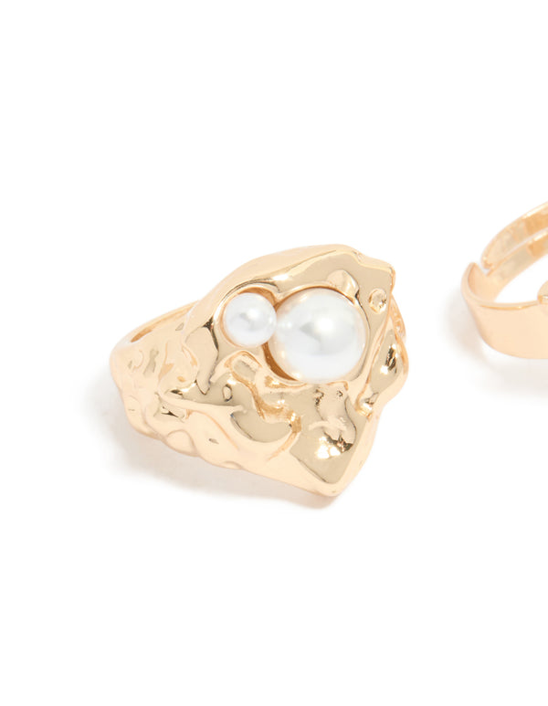 Brushed Gold Stone Rings 3-Pack