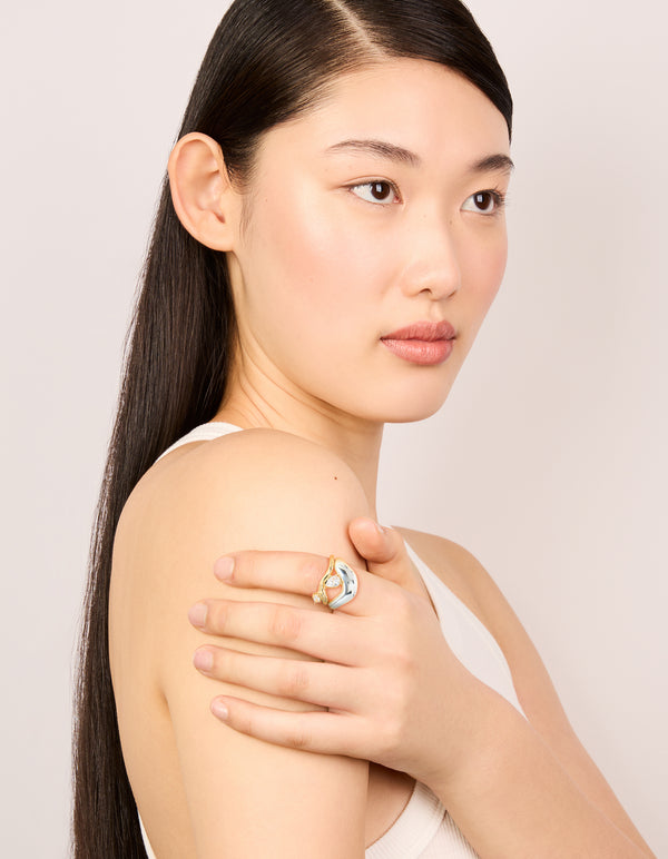 Mixed Metal Plated Cubic Zirconia Chunky Wave Rings 2-Pack