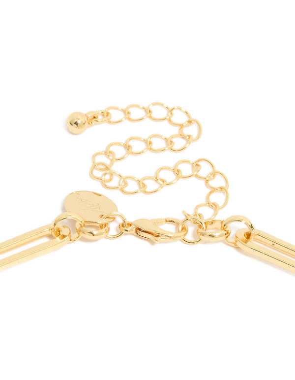 Gold Plated Diamante Bezel Teardrop Chain Necklace