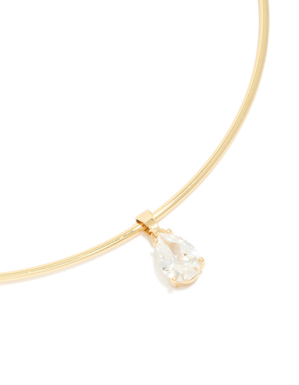 Gold Plated Cubic Zirconia Teardrop Torque Necklace