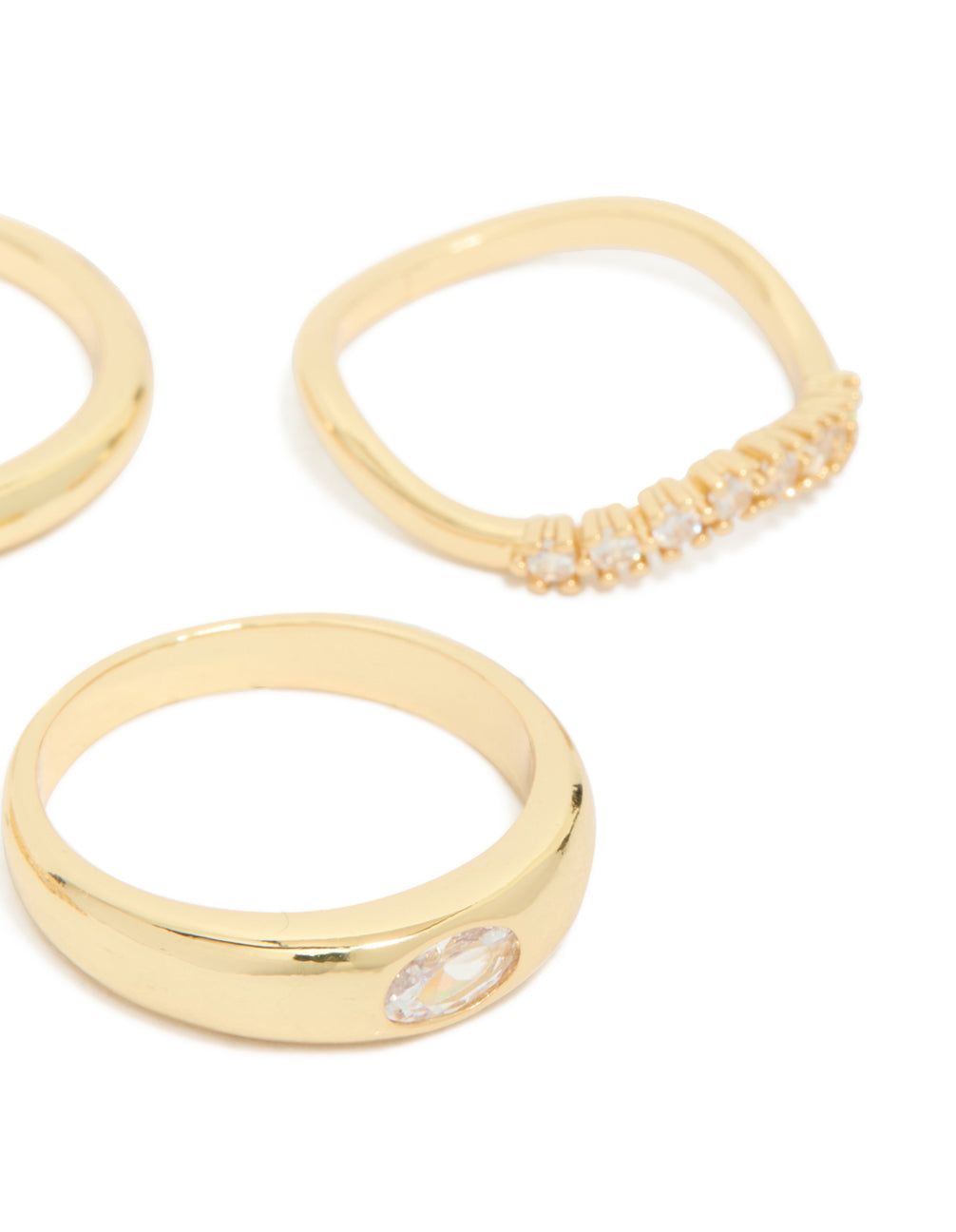 Gold Plated Cubic Zirconia & Plain Rings 4-Pack
