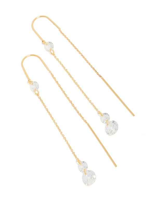 Gold Plated Cubic Zirconia Thread Through Earrings