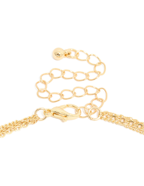 Gold Plated Cubic Zirconia Evil Eye & Circle Layered Necklace