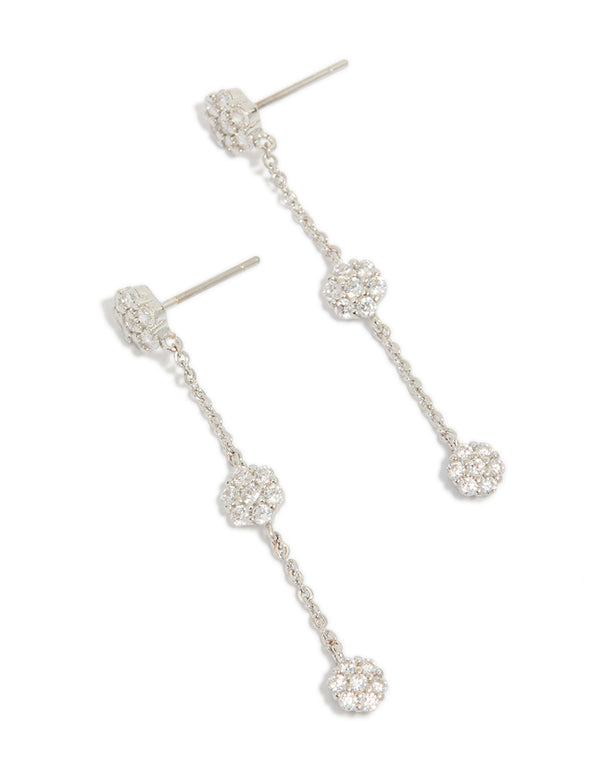 Silver Cubic Zirconia Mini Floral Drop Earrings
