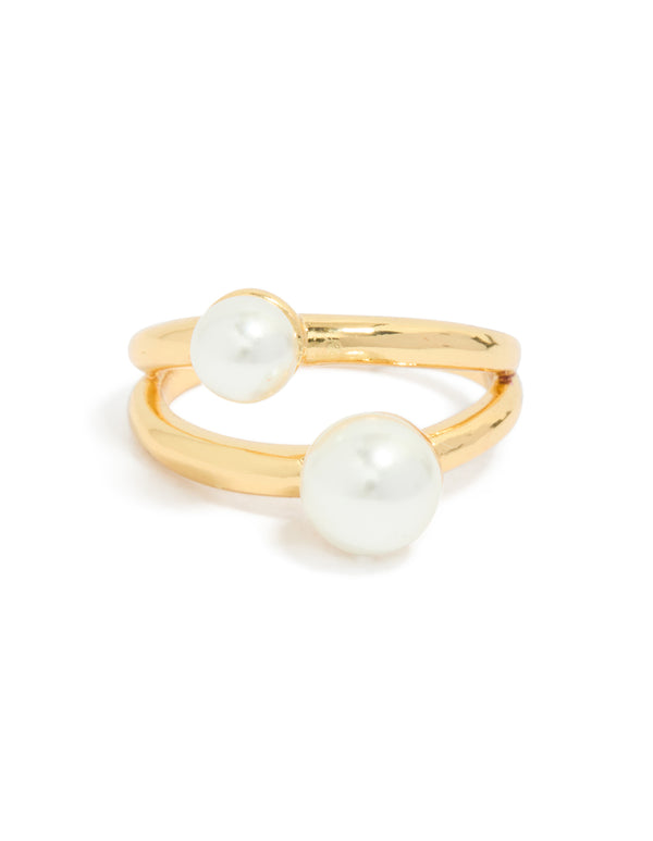 Waterproof Gold Plated Stainless Steel Pearls Split Band Ring