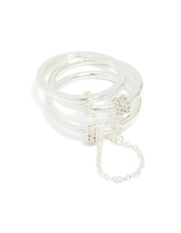 Silver Plated Cubic Zirconia Loop Linked Stacking Ring Set