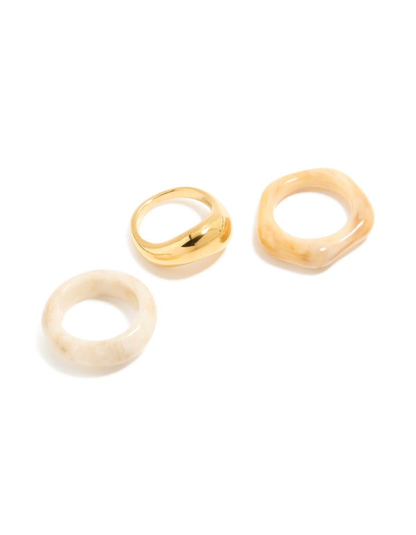 Waterproof Gold Plated Stainless Steel & Acrylic Stacking Rings 3-Pack