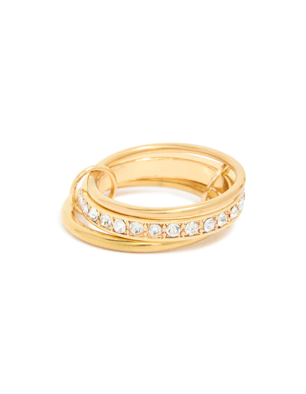 Waterproof Gold Plated Stainless Steel Cubic Zirconia Mini Loop Stacking Ring