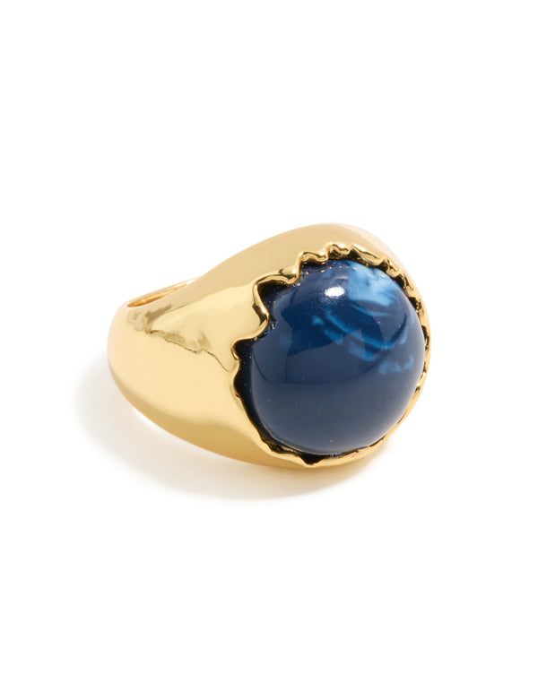 Gold Plated Oversized Blue Jewel Ring