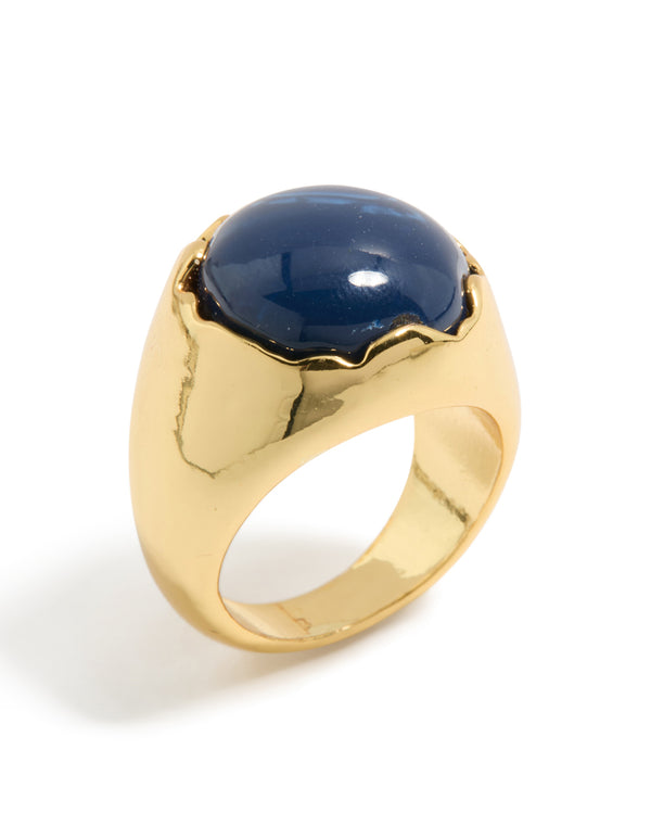 Gold Plated Oversized Blue Jewel Ring