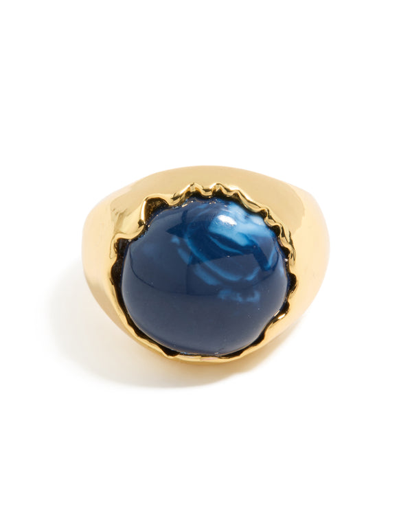 Gold Plated Oversized Blue Jewel Ring