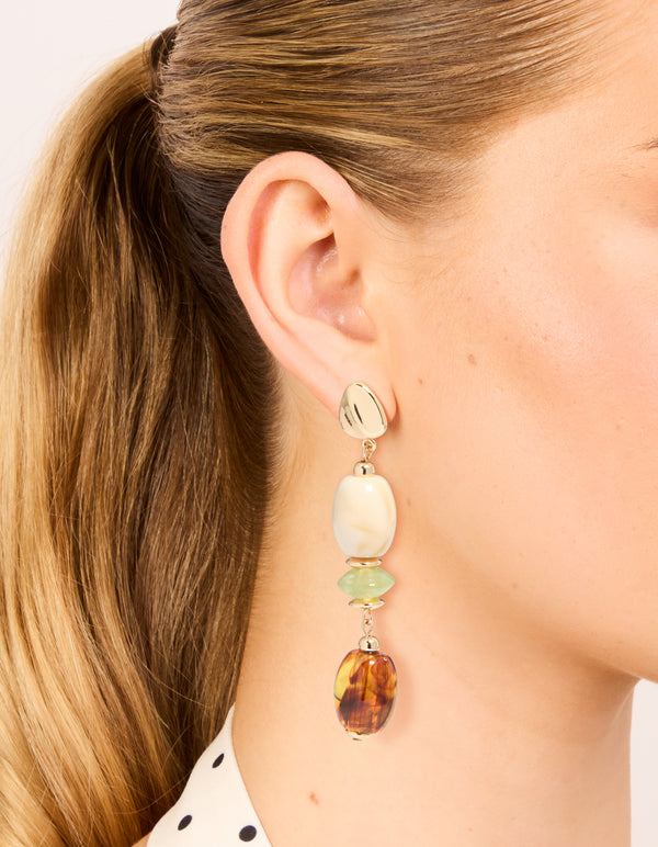 Gold & Acrylic Mixed Size Beaded Drop Earrings