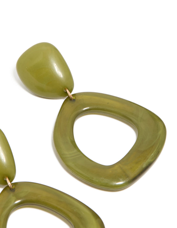 Organic Green Acrylic Open Oval Drop Earrings
