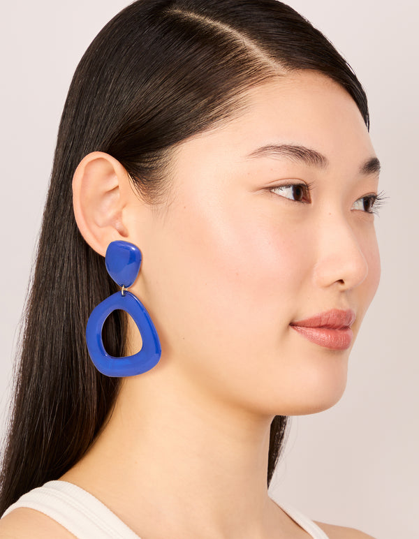 Dark Blue Acrylic Organic Square-Oval Drop Earrings