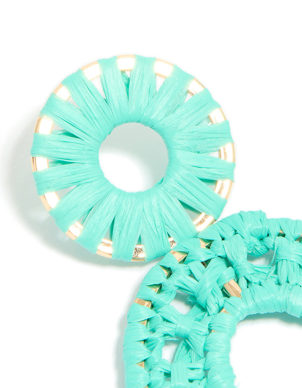 Aqua Blue Paper Patterned Oval Drop Earrings