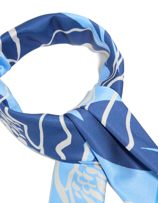Dark Blue Fabric & Grey Flower Outline Scarf