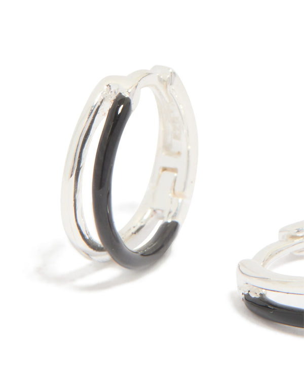 Sterling Silver Black Enamel Double Hoop Earrings