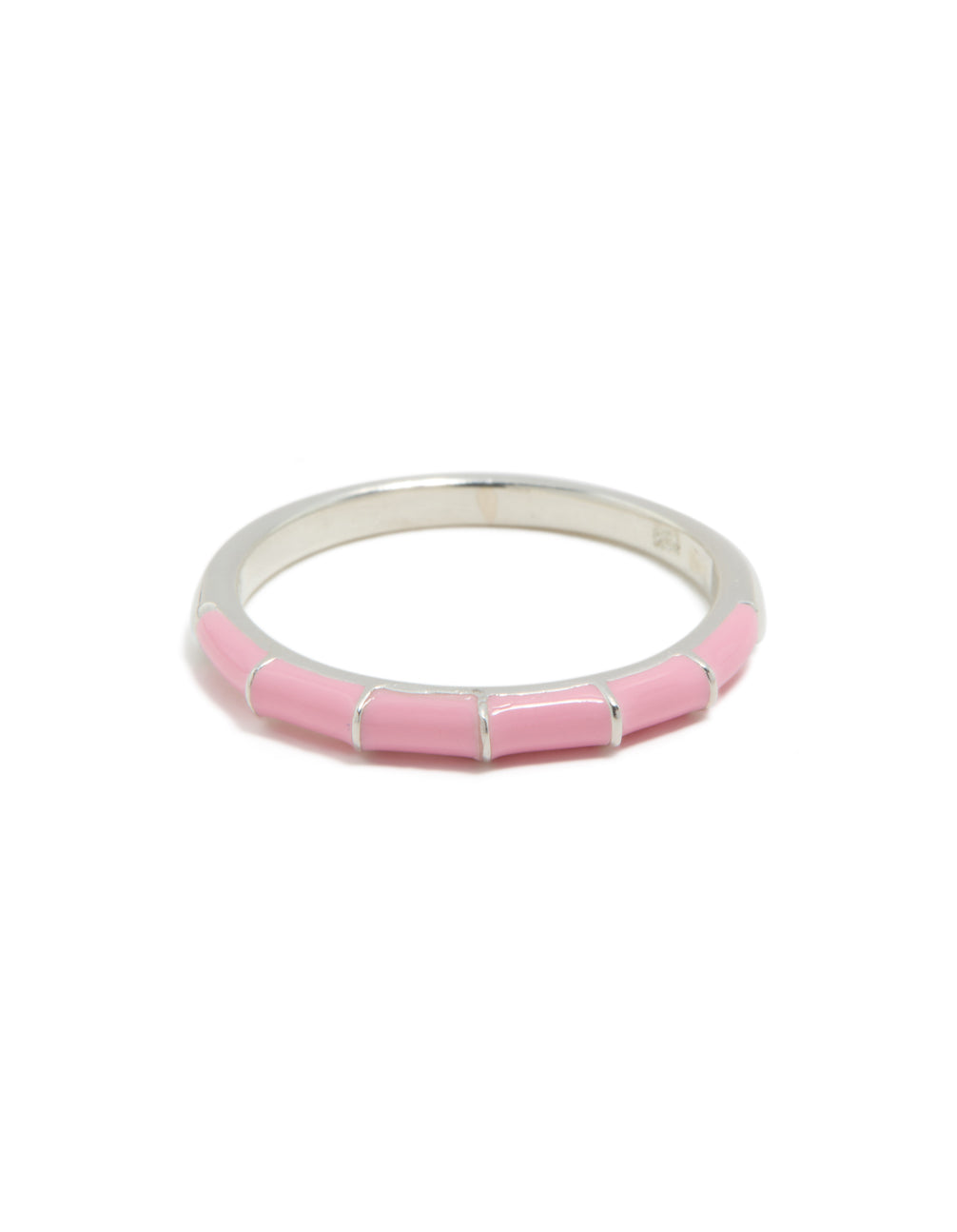 A sterling silver pink enamel ring in light pink front view