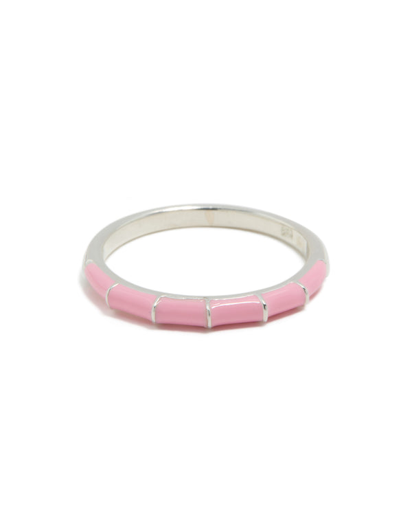 Sterling silver ring with pink enamel front view