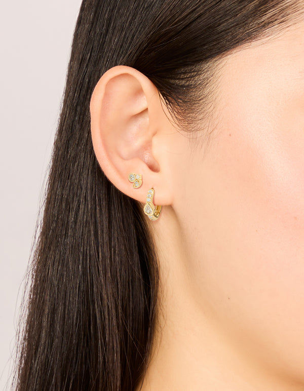 Gold Plated Cubic Zirconia Trio Stud & Huggie Earrings 2-Pack
