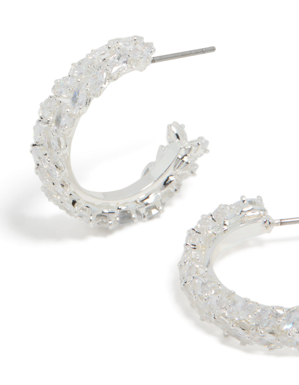 Silver Plated Cubic Zirconia Medium Leaf Hoop Earrings