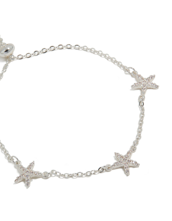Silver Plated Cubic Zirconia Pave Starfish Charm Toggle Bracelet
