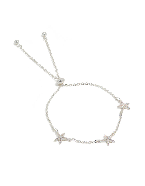 Silver Plated Cubic Zirconia Pave Starfish Charm Toggle Bracelet