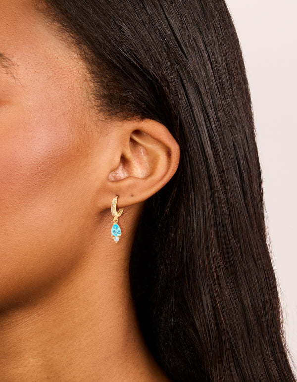 Gold Plated Plated Blue Cubic Zirconia Huggie Earrings