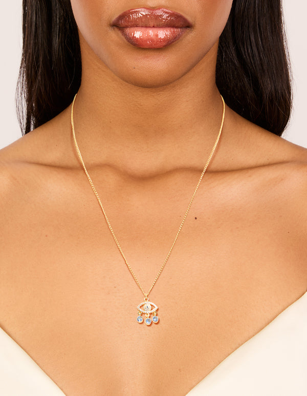 Gold Plated Blue Cubic Zirconia Evil Eye Pendant Necklace