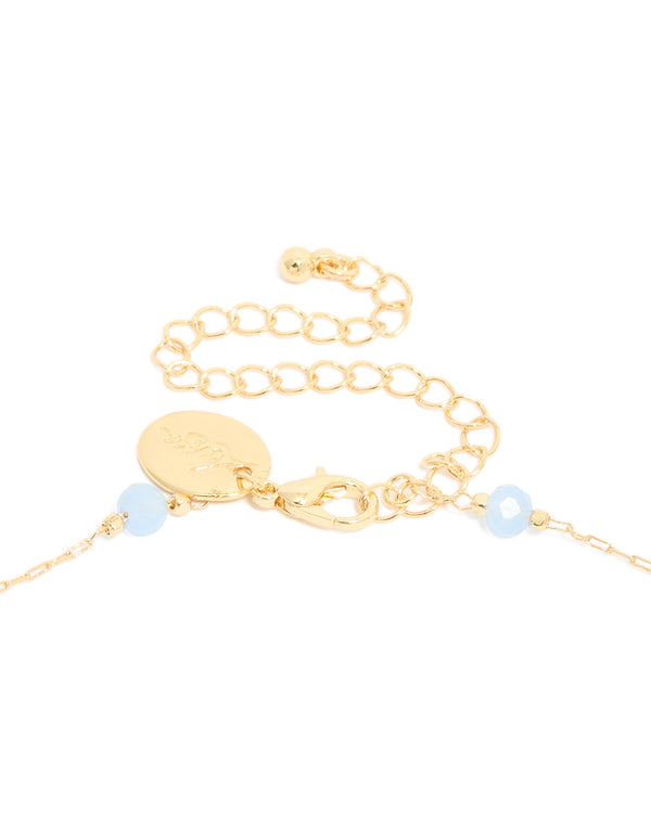 Gold Plated Blue Beaded & Evil Eye Pendant Necklace