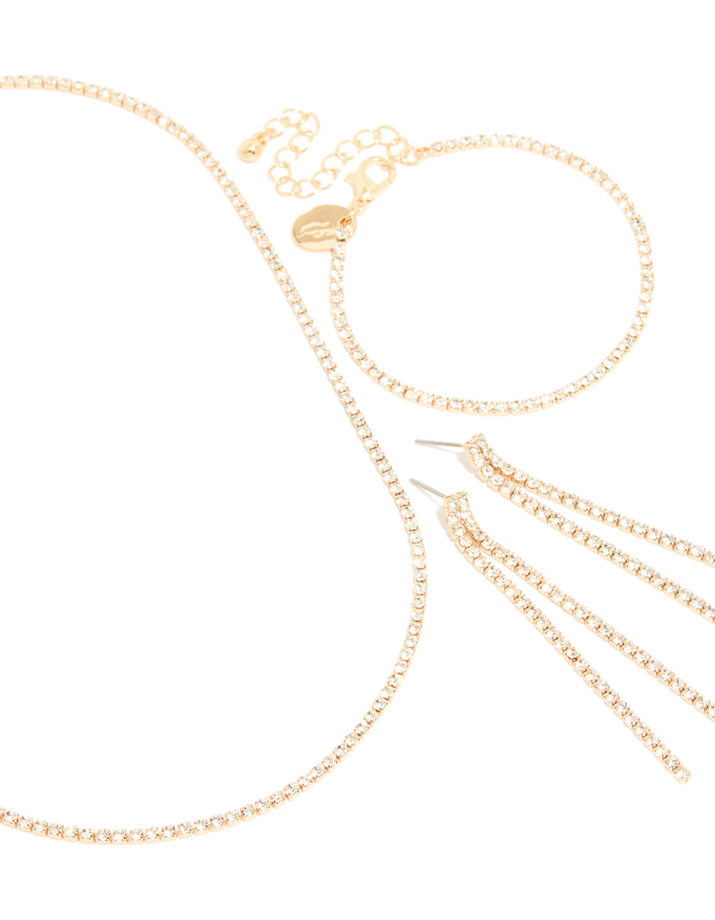 Gold Diamante Tennis Bracelet, Earrings & Necklace Pack