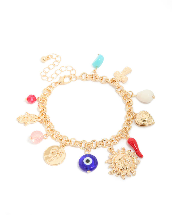 Gold Evil Eye & Chilli Charm Bracelet