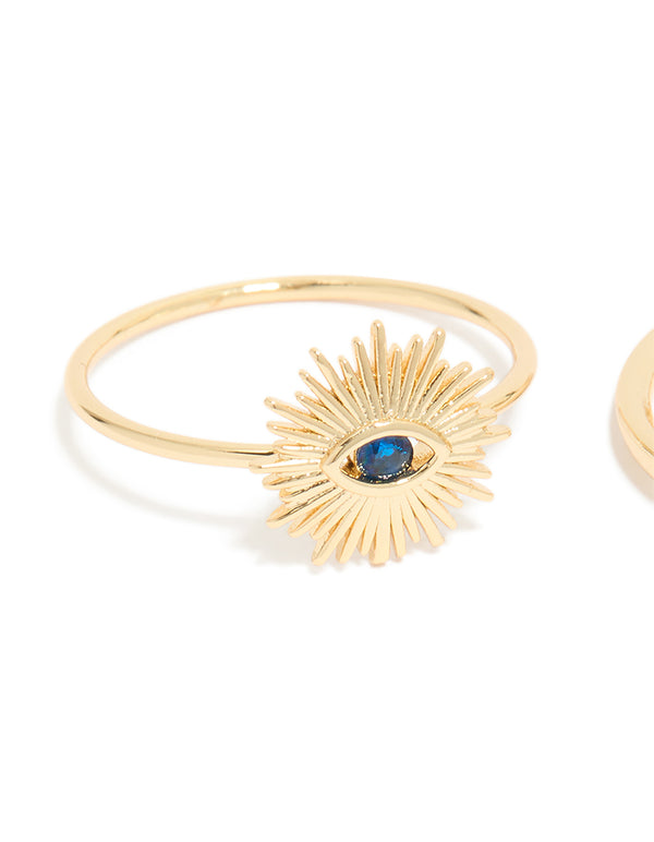 Gold Plated Cubic Zirconia Evil Eye & Hamsa Hand Rings 4-Pack