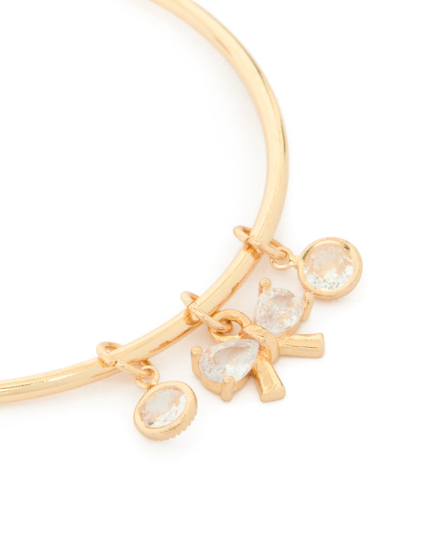 Gold Cubic Zirconia Bow Charm Toggle Bangle