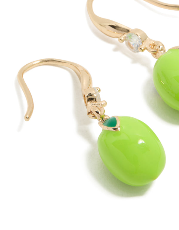 Gold Lime Cubic Zirconia Hook Earrings