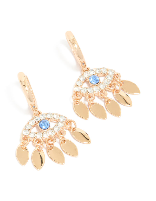 Gold Evil Eye Drop Huggie Earrings
