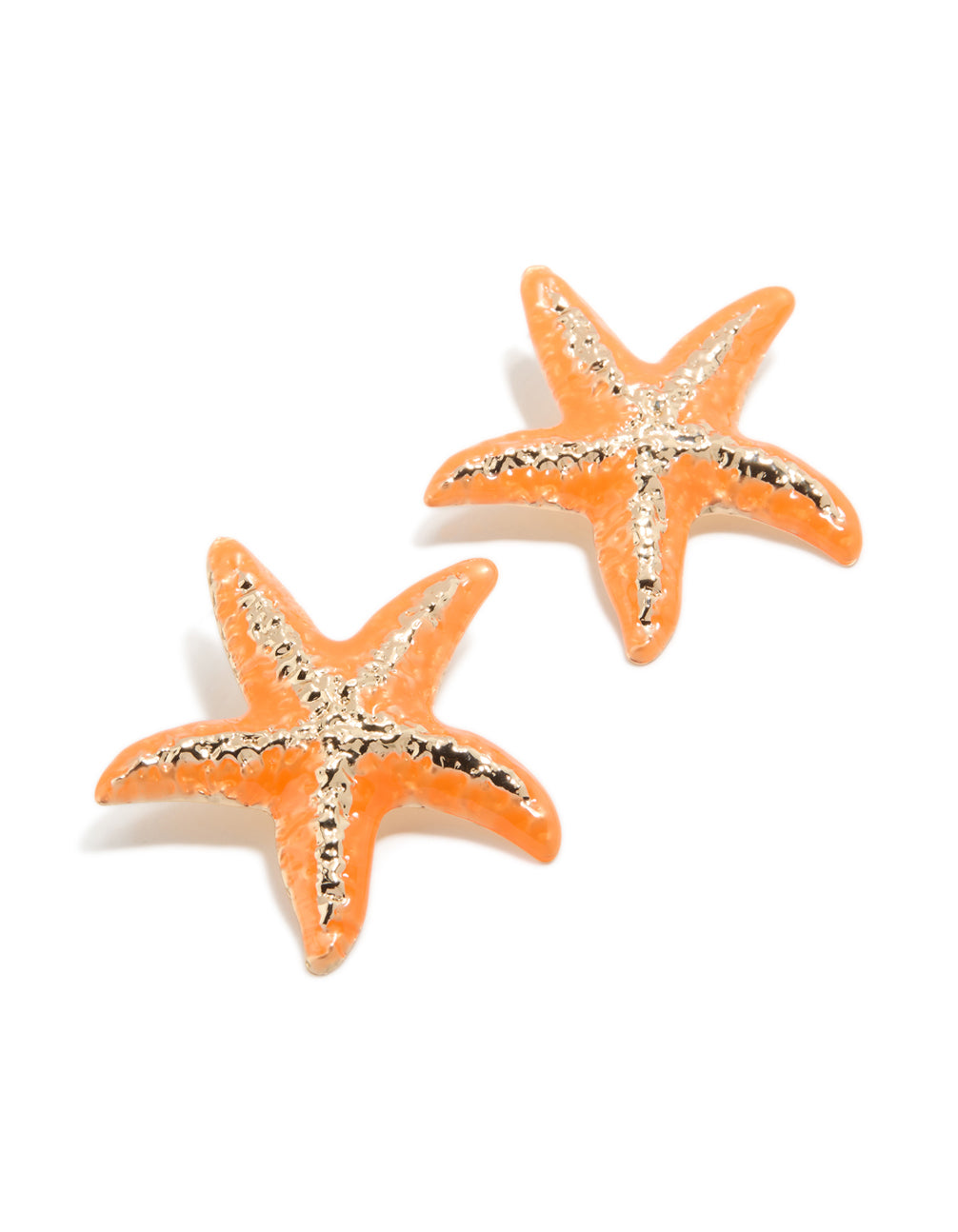 Orange Coated Metal Starfish Statement Stud Earrings