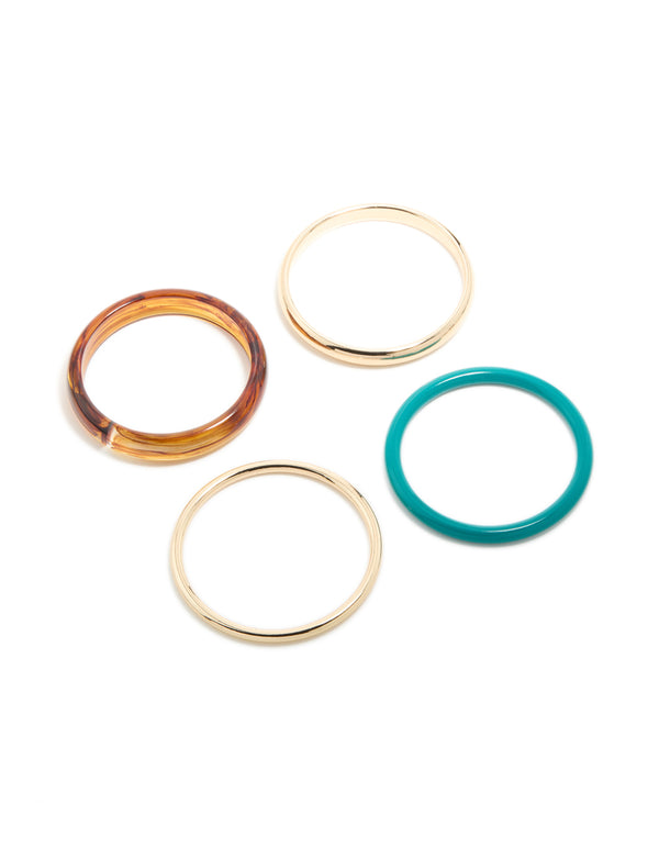 Gold, Brown & Blue Acrylic Bangles 4-Pack