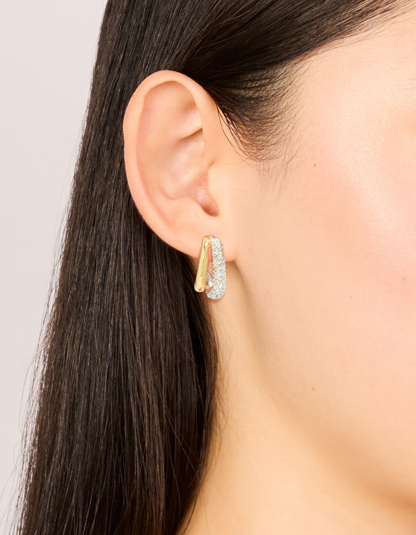 Mixed Metal Plated Double Layered Diamante Earrings