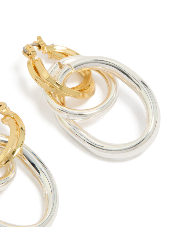 Mixed Metal Plated Double Link Illusion Hoop Earrings