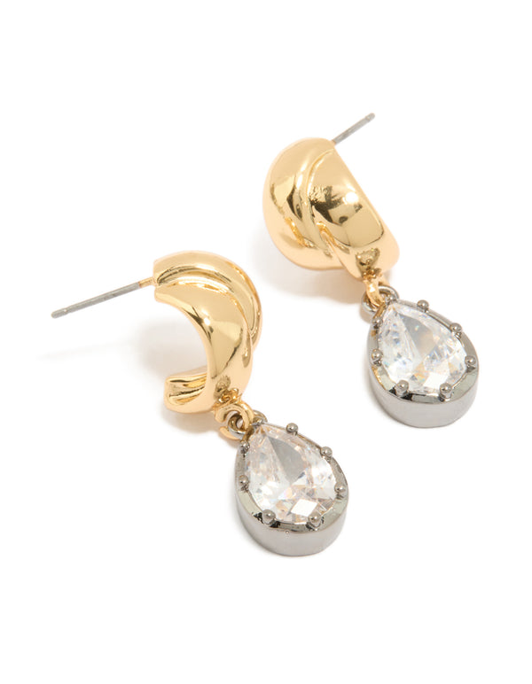 Mixed Metal Plated Cubic Zirconia Knot Teardrop Earrings