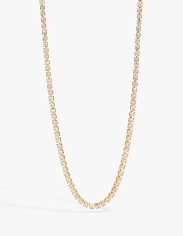 Gold Plated Tiny Cubic Zirconias Tennis Necklace