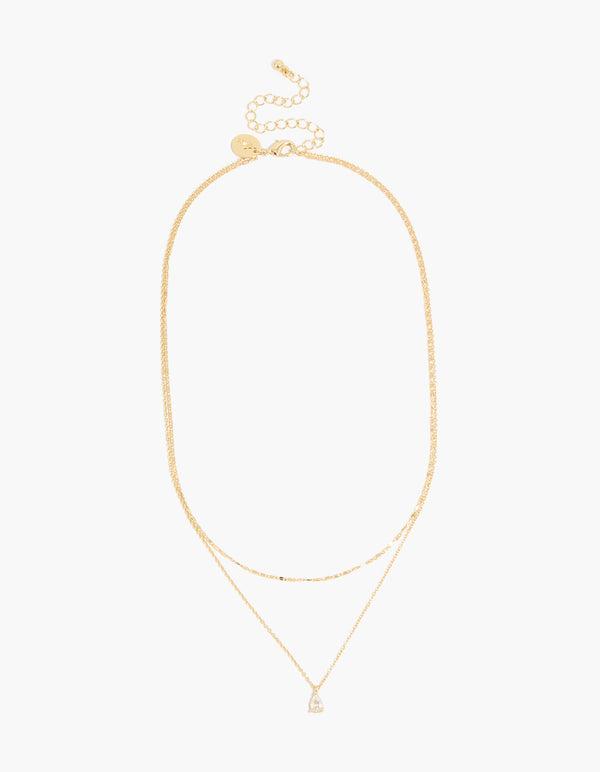 Stunning gold plated necklace featuring pear cut cubic zirconia pendant with chain in a 2-pack front view