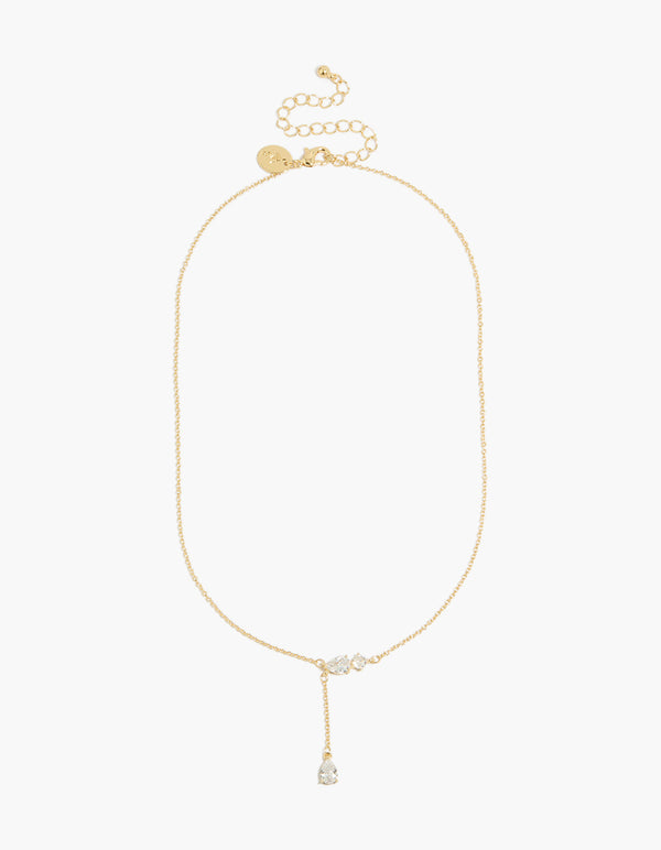 Gold Plated Cubic Zirconia Trio Y-Necklace