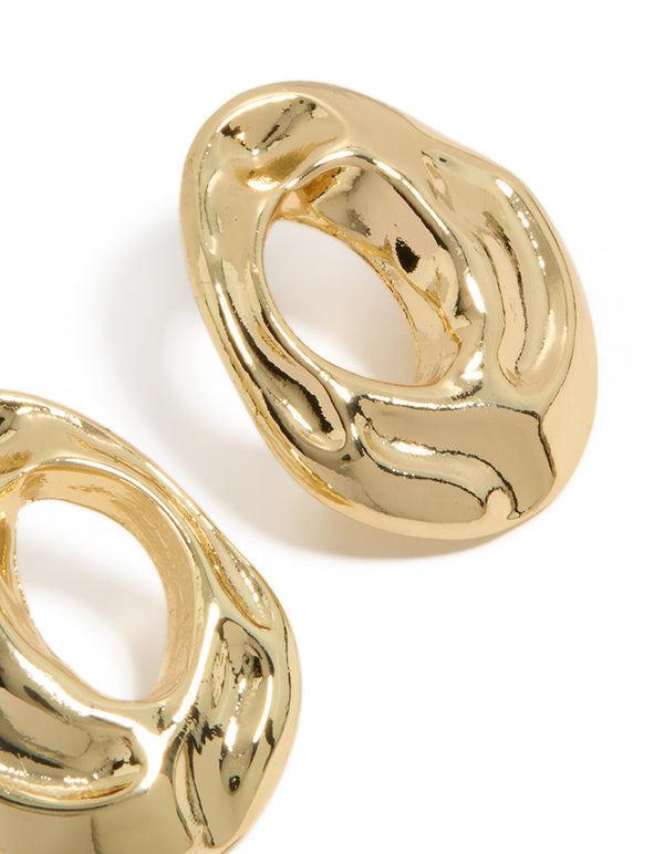 Designed with open organic circle stud earrings in gold plated finish post detail view